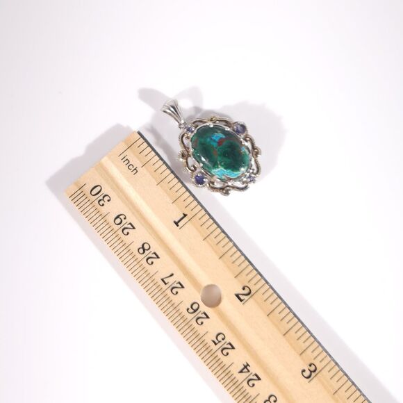 Chrysocolla and Iolite Necklace 14k YG and Sterling Silver - Picture 9 of 10